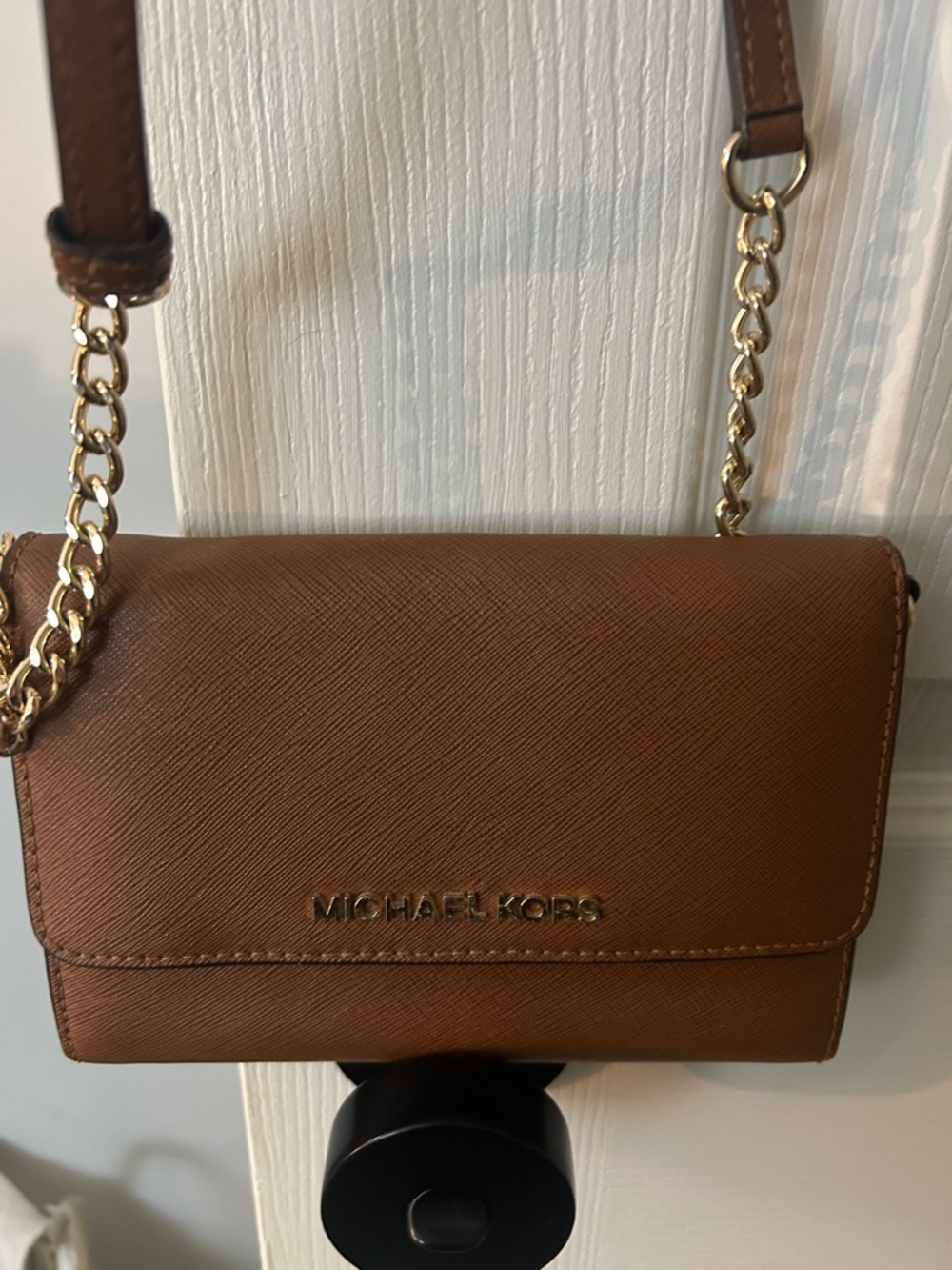 Michael Kors Brown Saffiano Leather Crossbody with Gold Chain - Picture 2 of 3